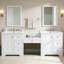 Meuble-lavabo double 84 po avec éviers en céramique, comptoir en pierre reconstituée et beaucoup de rangement, tiroirs à fermeture en douceur, finition blanche 84 po