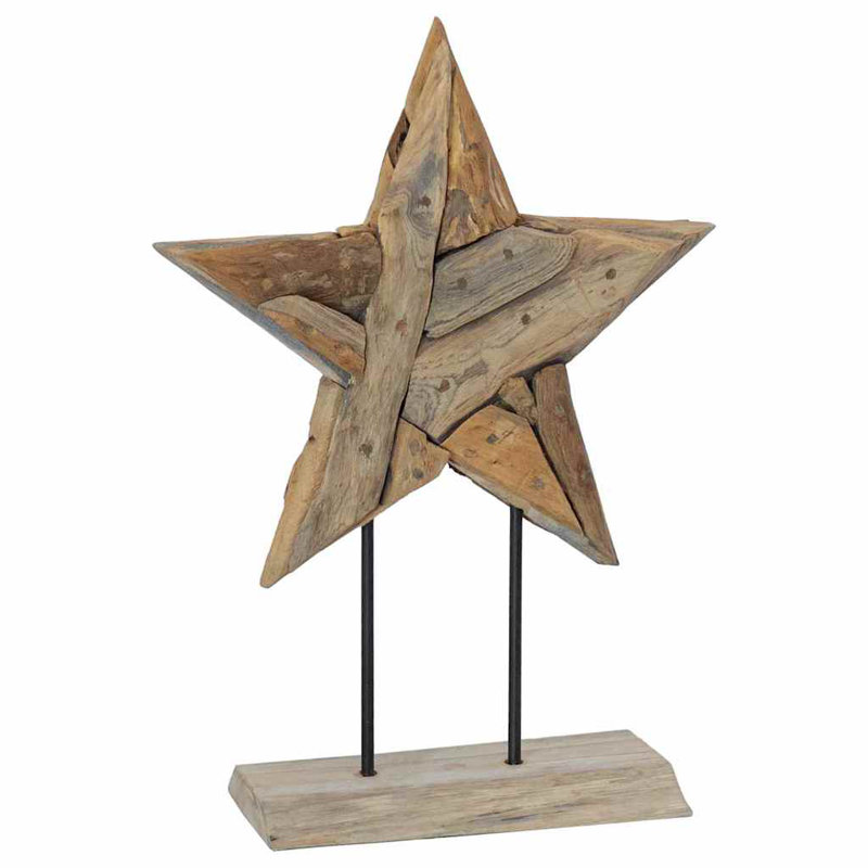 vidaXL Christmas Star Brown Solid Teak Wood, 60cm H x 45cm W x 5cm D