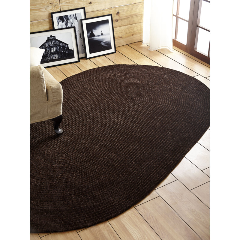 Tapis tressé en chenille de polyester Gianluca - châtaignier, Ovale 1 pi 6 po x 3 pi 3 po