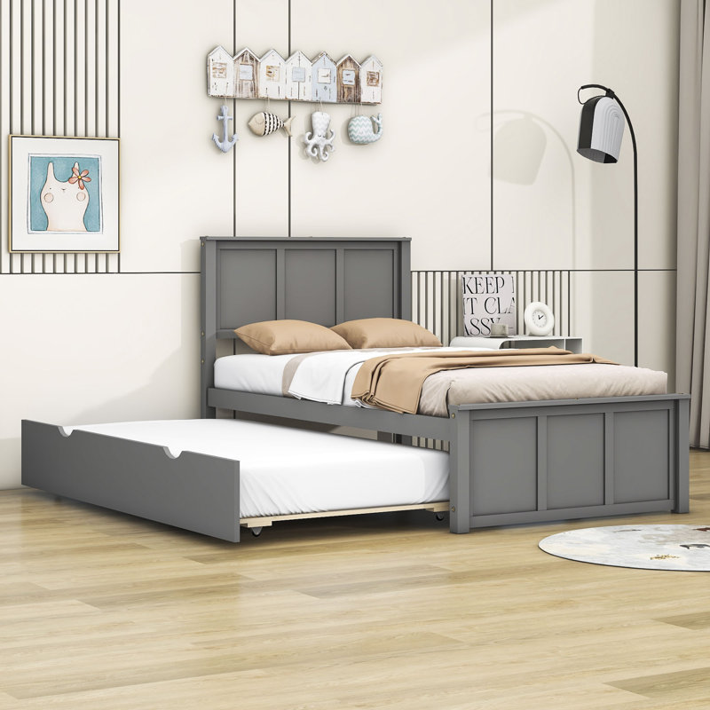 Twin Wood Platform Bed, Gray