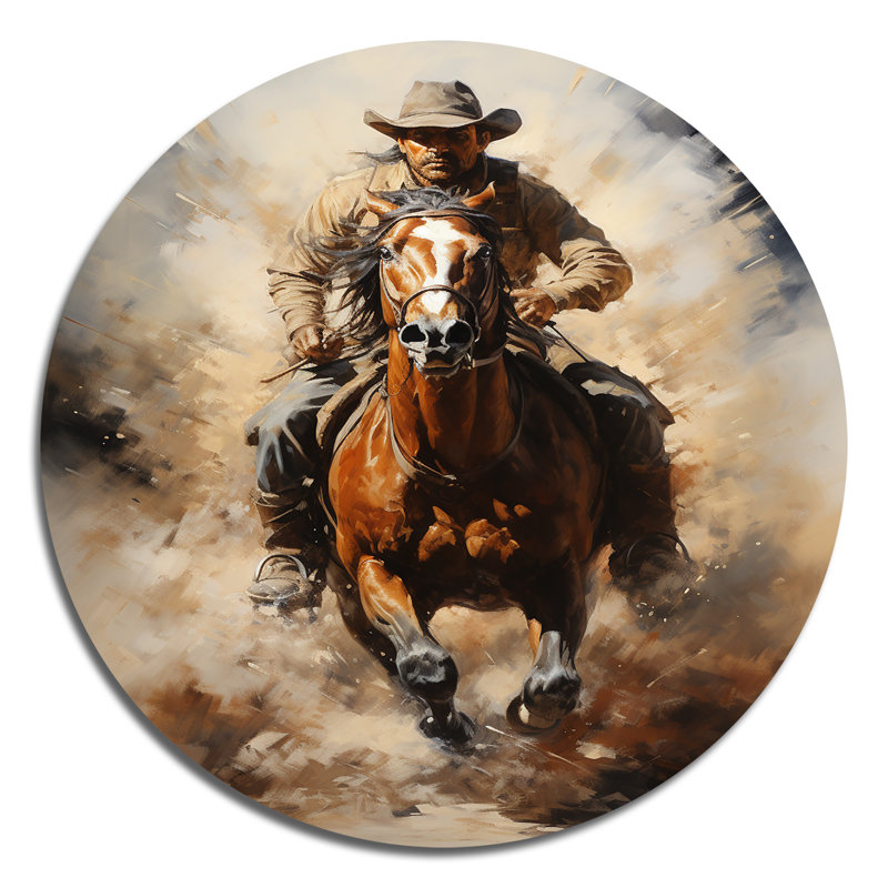 Cowboy Prairie Wind II - People Round, reproduction d'art sur métal, H 16 po x l 16 po