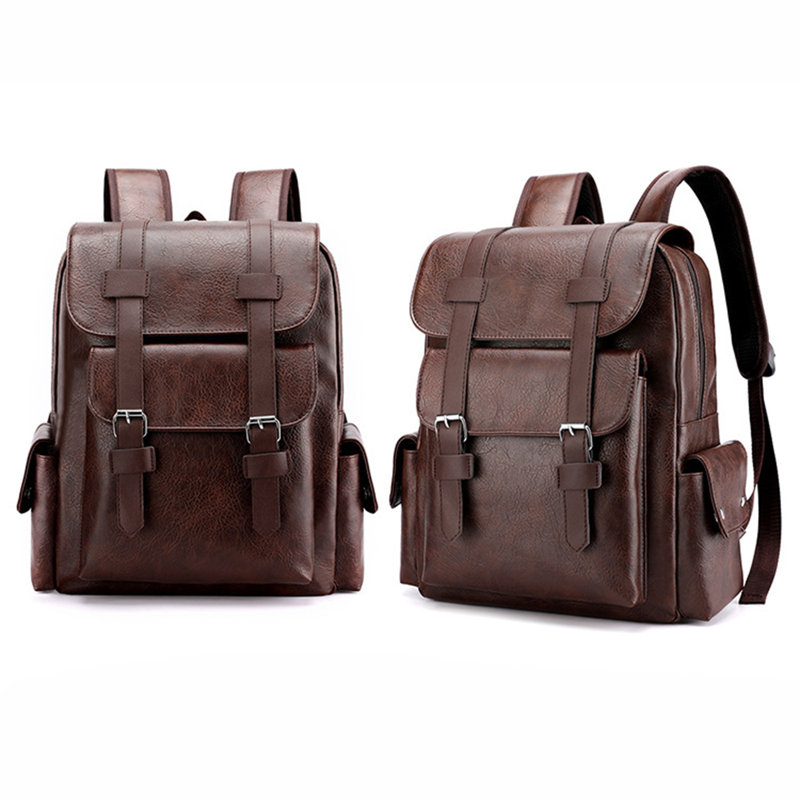 Leather Laptop Backpack For Men, Work Business Travel Office Backpack College Bookbag, Casual Computer Backpack Fits Notebook 15.6 Inch