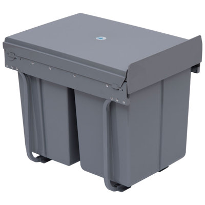 Kitchen Recycle Waste Bin Pull Out Soft Close Dustbin Recycling Cabinet Trash Can 22.5*15*36 cm ABS 1 Piece Pull-Out Bin Grey Dual Compartment for Recycling