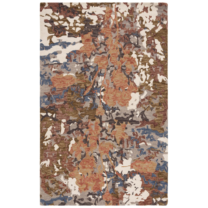Milland Blossom Hand Tufted Wool/Cotton Abstract Rug in Rust/Ivory, Round 6'