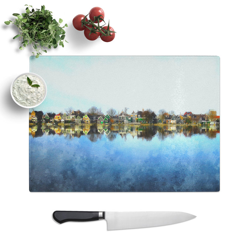 Tempered Glass Row of Houses in the Netherlands Chopping Board, 28.5 cm x 39 cm