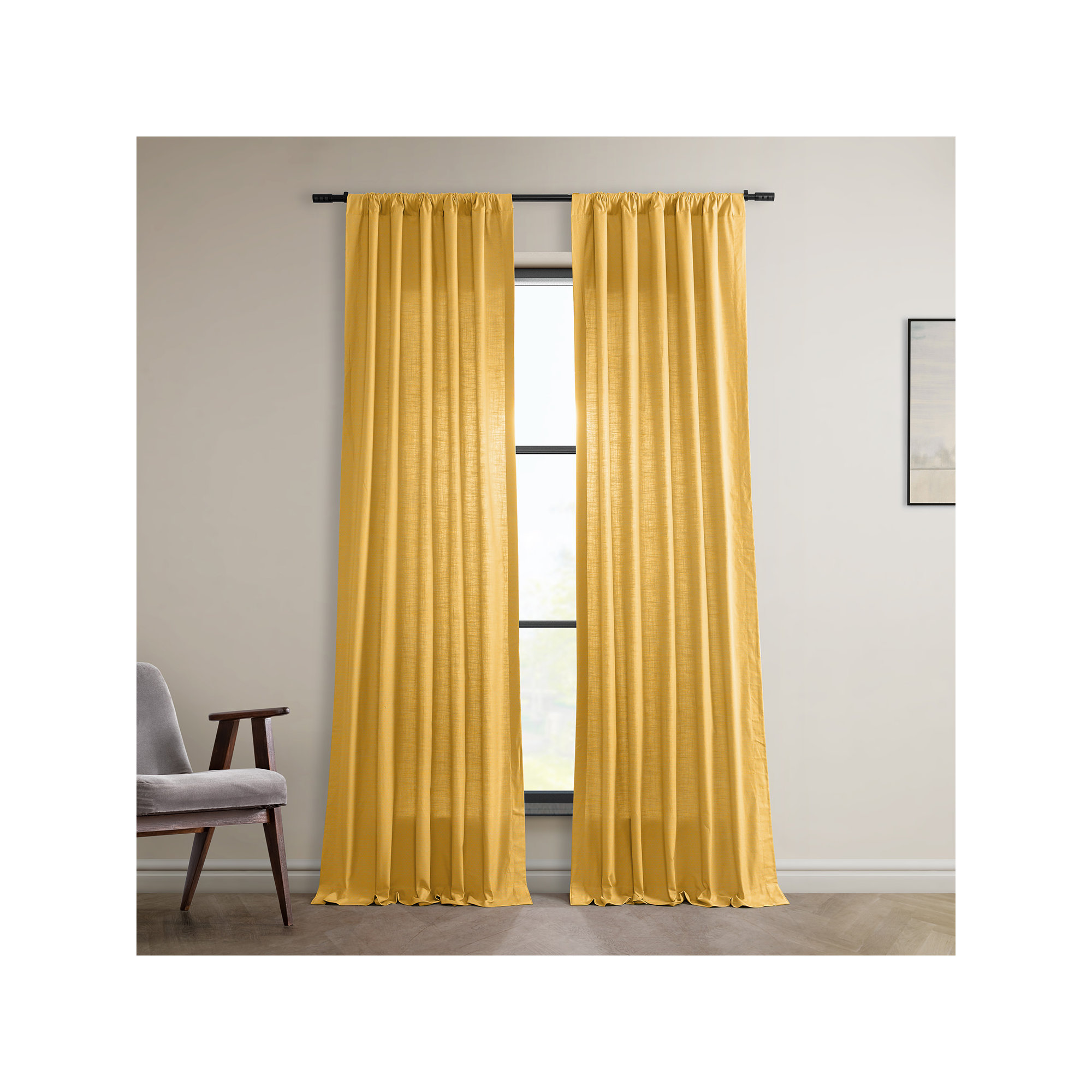 Richardson Semi Sheer 100% Cotton Curtain, 50" W x 108" L, Ochre