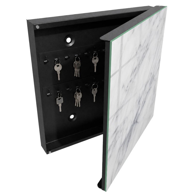 Key storage cabinet, Opens to the left, 30x30x5, Black, marble pattern in shades of white and gray, , White/Grey