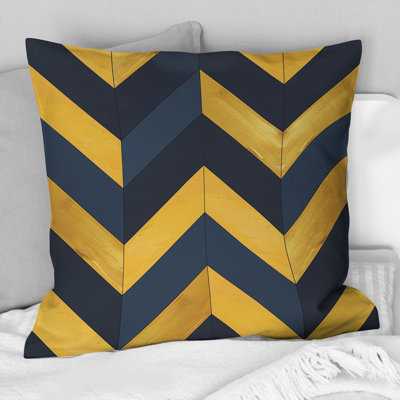 Coussin décoratif bleu et jaune à motif de chevrons glamour I