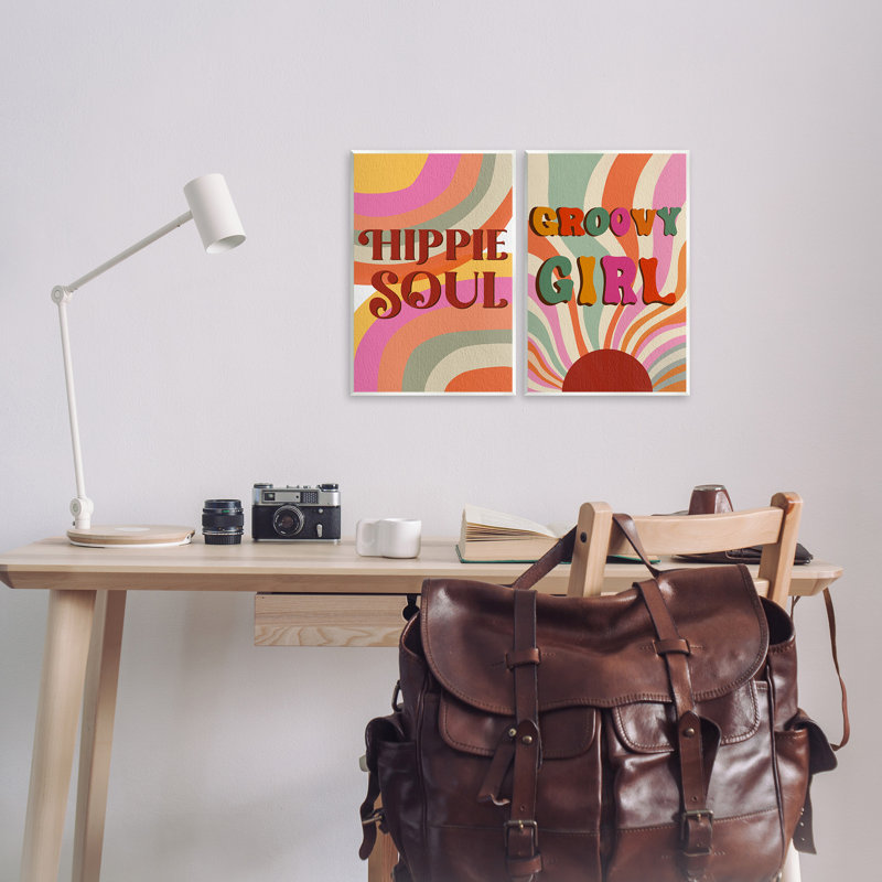 «Groovy Striped Stripes», ensemble de 2 plaques murales par Regina Moore, H 15 po x l 10 po