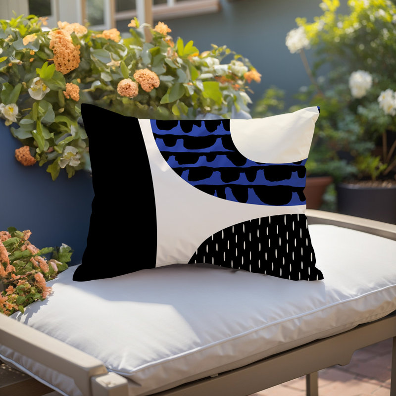 Coussin lombaire réversible intérieur / extérieur Vikka, H 18 po x l 25 po, Bleu marine / noir / blanc cassé