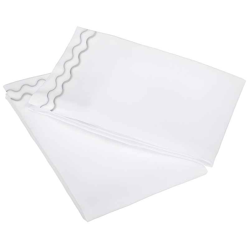 400TC Double Wavy Embroidered Cotton Pillowcases (Set Of 2), 20"H x 36"W, White/Light Grey
