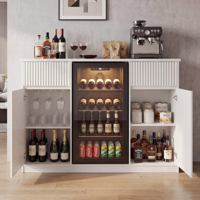  Armoire à café avec petit réfrigérateur et rangement pour le vin, buffet pour la cuisine et la salle à manger, l 55,1 po blanc