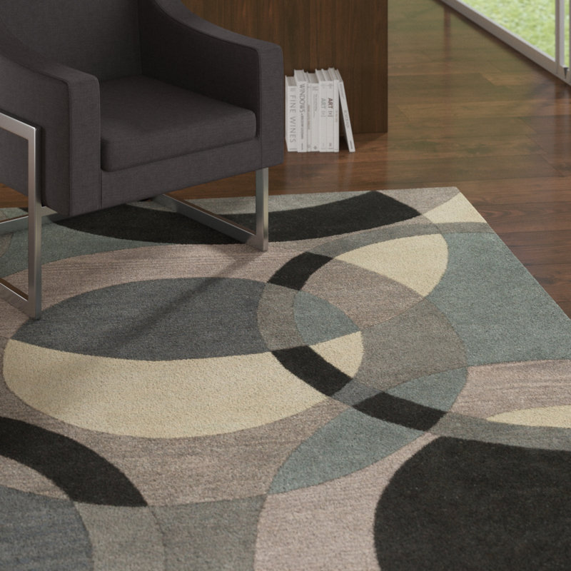 Tapis multicolore en laine touffetée à la main à motif géométrique Ayeln, Carré 6 pi