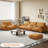 Modern warm orange suede straight-row sofa