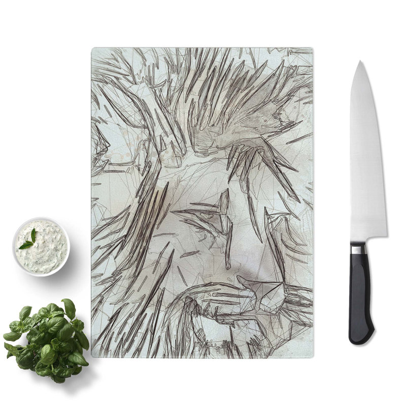 Tempered Glass Abstract Lion Art Chopping Board, 28.5cm W x 20cm L