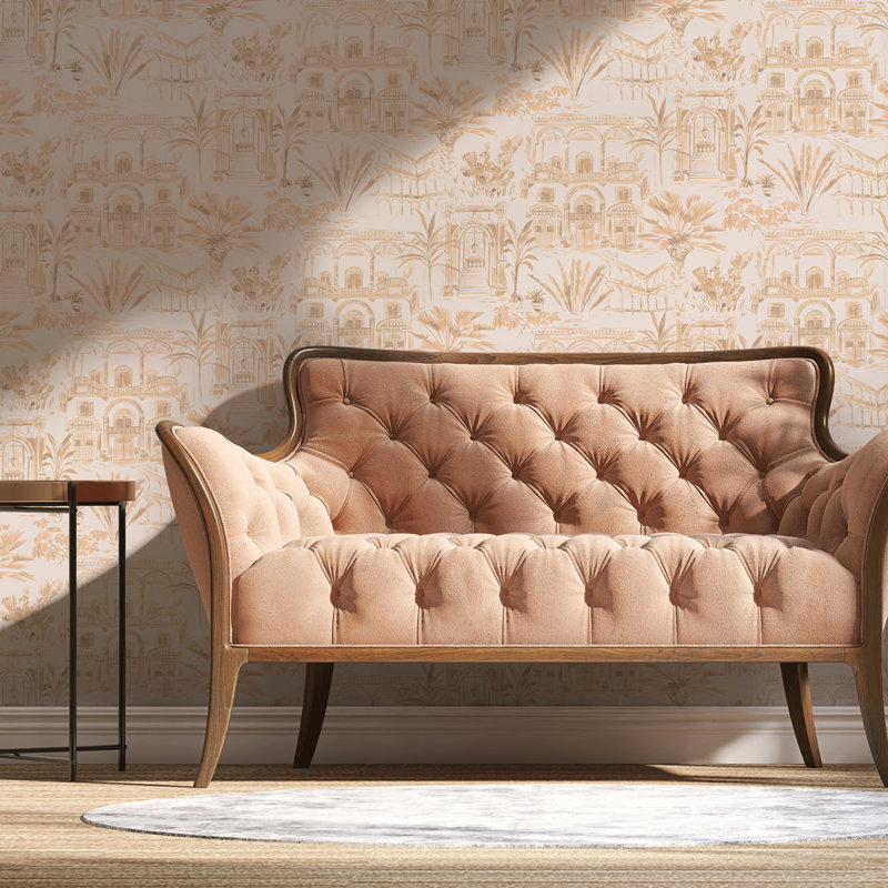 Shoichi Toile Wallpaper Double Roll, Coral