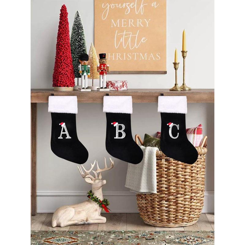 Bas de Noël monogrammés de 20 pouces avec lettres, bas de Noël super doux, bas de grand monogramme, bas de lettre rouge pour les Fêtes de Noël, cadeau de Noël…