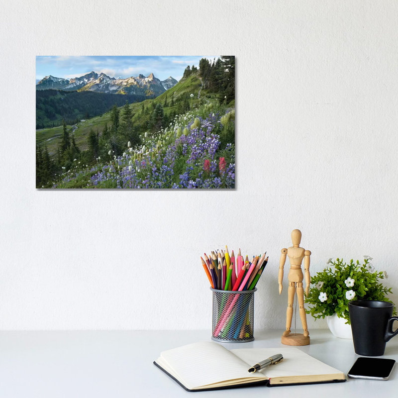 Wildflowers And Tatoosh Range, Mount Rainier National Park, Washington by Tim Fitzharris - Wrapped Canvas Print