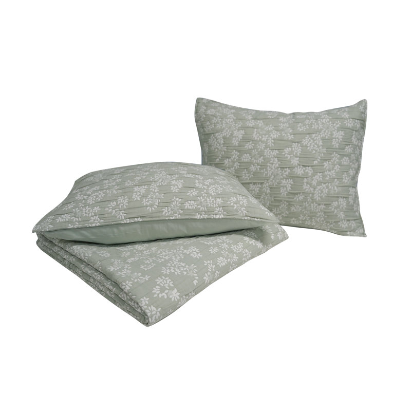 CEDAR COURT Annabella Floral All-Season Soft Woven Matelasse Jacquard Reversible Cotton Blend Quilt Set, Desert Sage