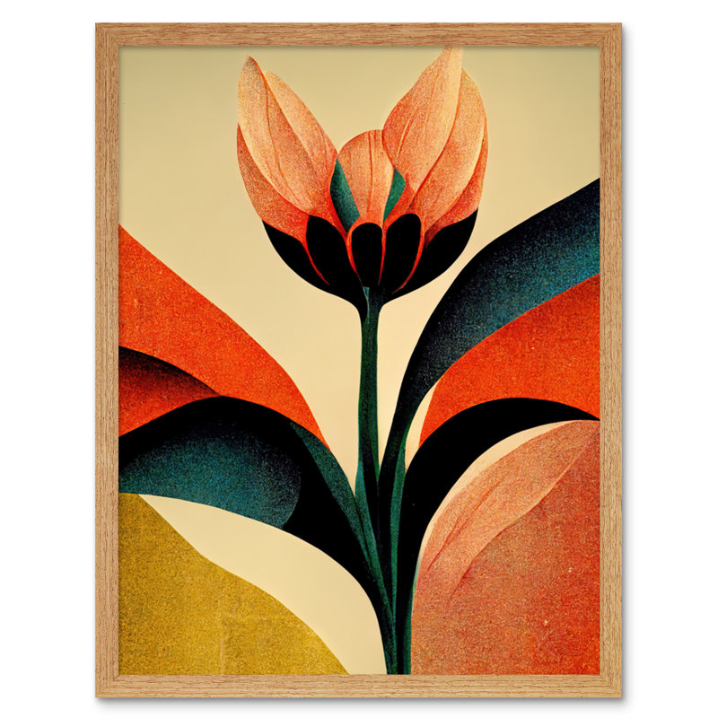 Abstract Flower Art Deco Symmetry - Print, Light Brown Framed Paper, 25.9cm H x 20.6cm W