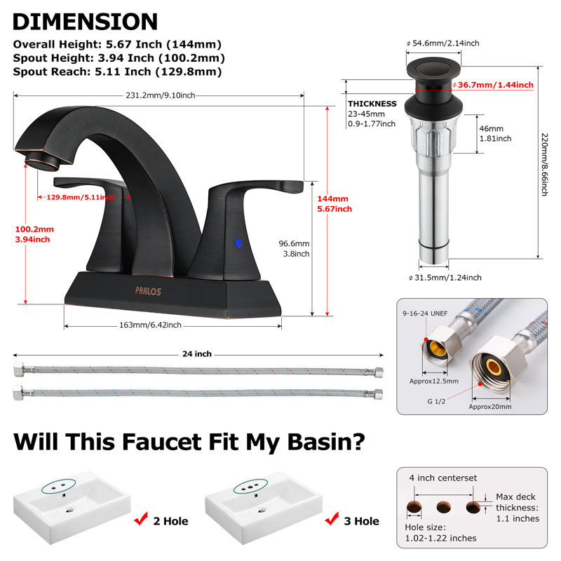 Centerset 2-Handle Bathroom Faucet with Drain Assembly, Oil Rubbed Bronze