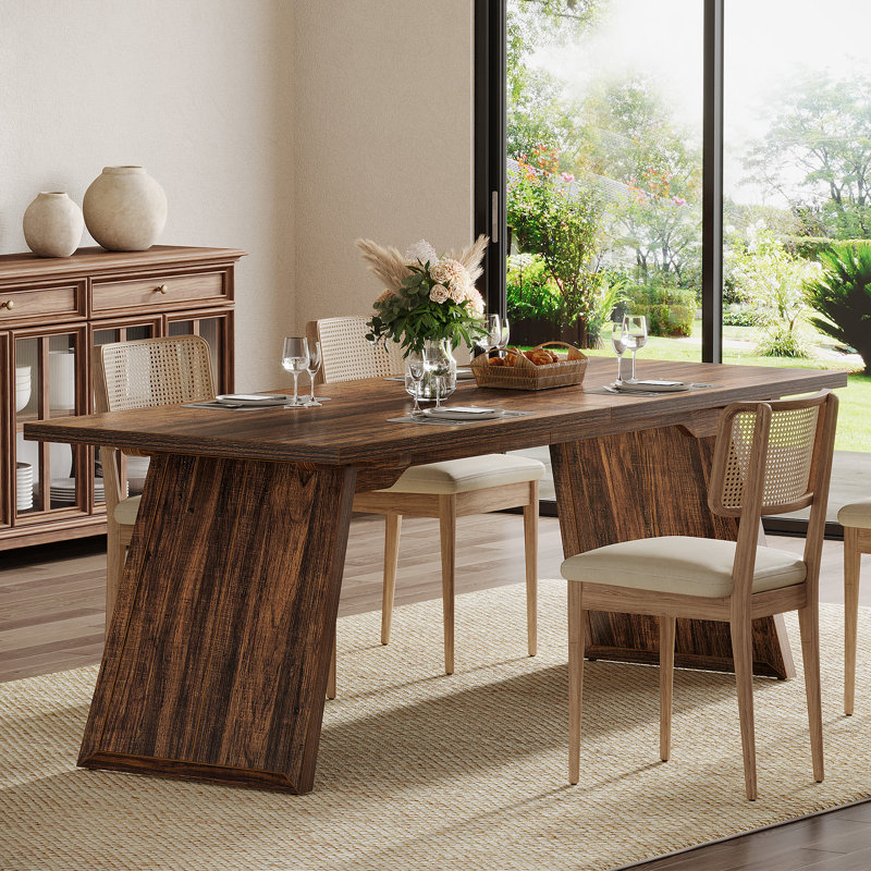 Farmhouse Dining Table For 6 People, 70.87" Rectangular Wooden Kitchen Table For Dining Room, Living Room