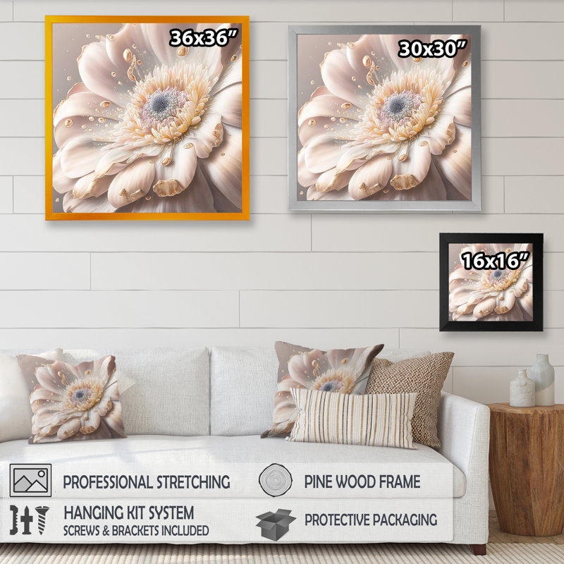 Fleur blanche - impression sur toile, Cadre photo noir, H 16 po x l 16 po x P 1 po