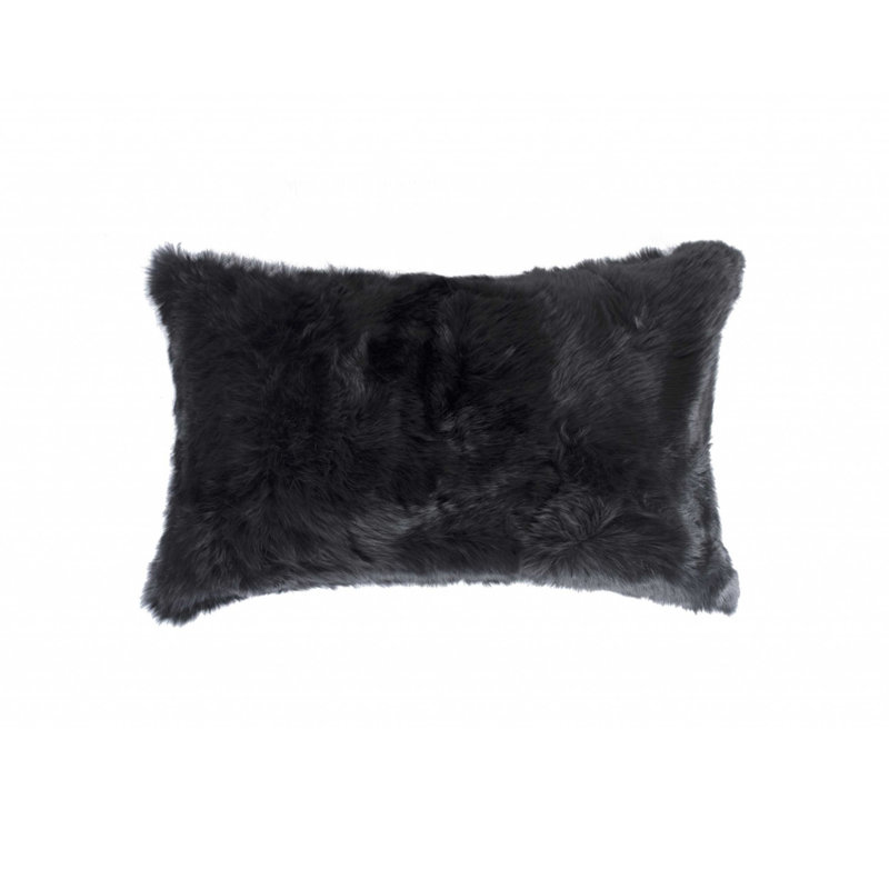 Real Fur Throw Pillow, Black