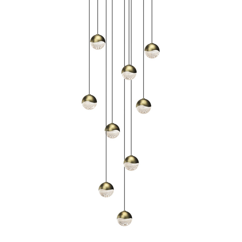 Grapes 9 - Light LED Pendant, 2.5" H x 12.5" W x 12.5" D, Satin Nickel, White 