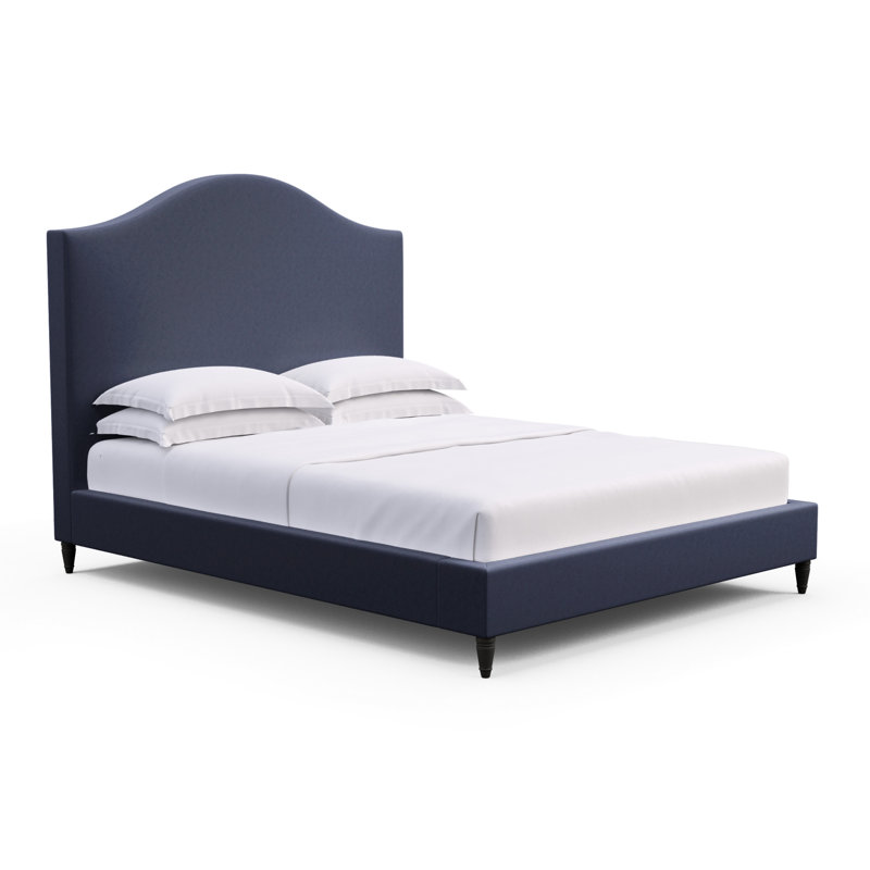 Montague Upholstered Bed, Full, Plush Velvet Blue Print, Weathered