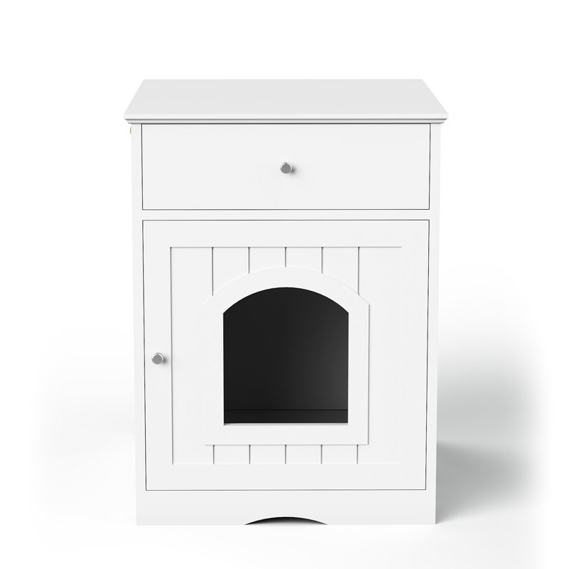 Enceinte en bois pour litière pour chat avec tiroir, table d'appoint, cage intérieure pour animal, table de chevet pour chat