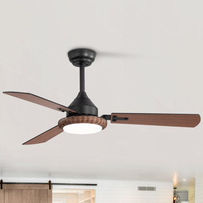 Ventilateur de plafond moderne de 48 pouces avec lumière, 3 pales en bois, 3 températures de couleurs, moteur CC réversible à 6 vitesses, ventilateur de plafond avec télécommande pour l'extérieur / l'intérieur de la chambre à coucher