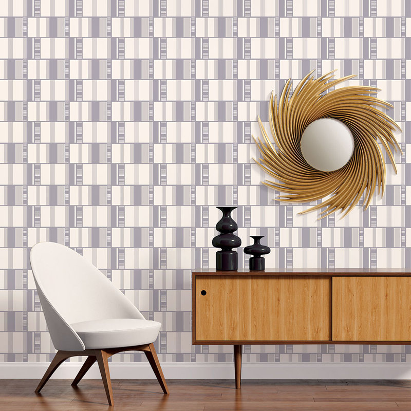Papier peint géométrique, Blanc / Gris / Jaune