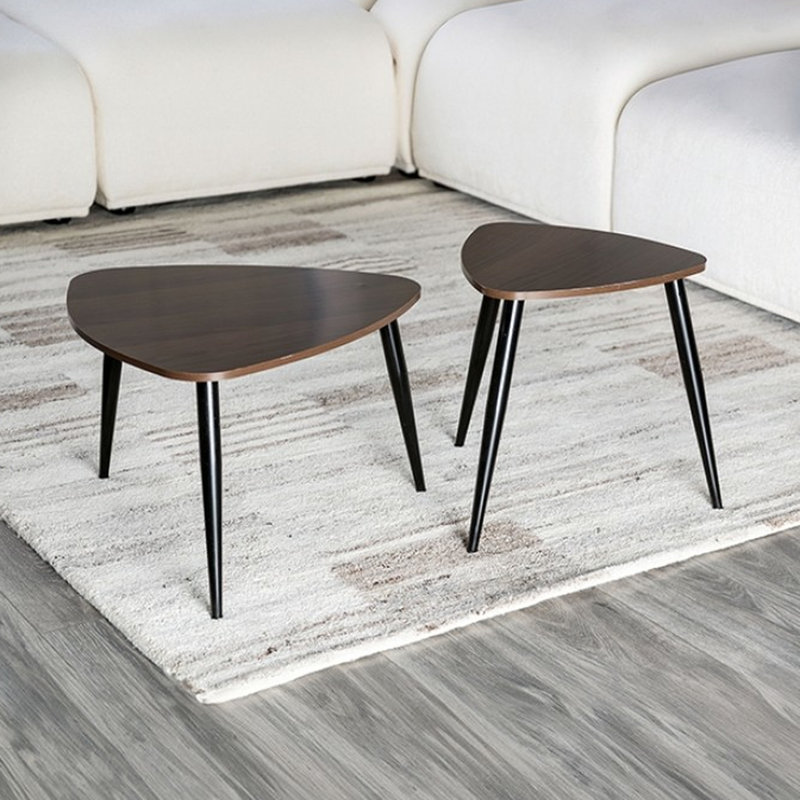 2 tables gigognes contemporaines en métal et en bois massif de 2,5 po de hauteur, l 15,5 po de hauteur, éclat naturel ou noir, teinté