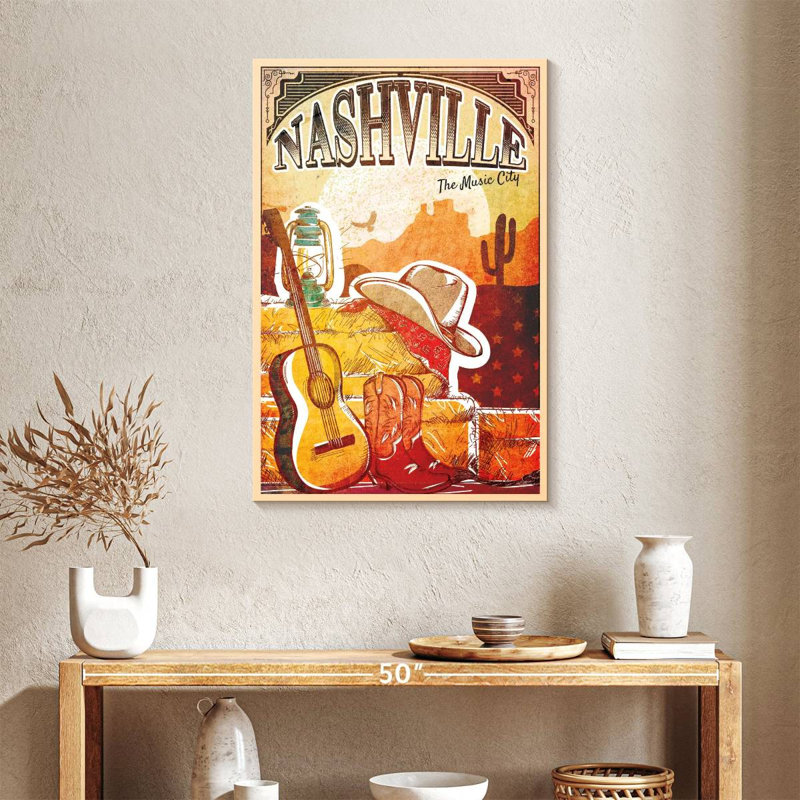 Nashville The Music City sur impression sur toile, H 36 po x l 24 po x P 1,25 po