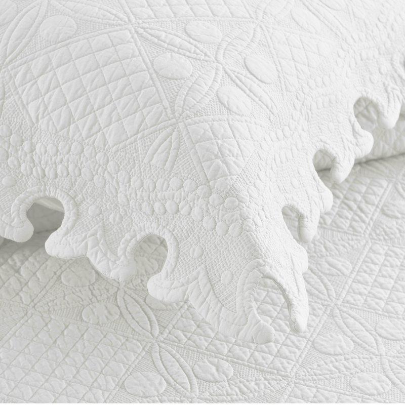 Twquilt Cotton Twill Coverlet, White, Queen Coverlet + 2 Queen Shams
