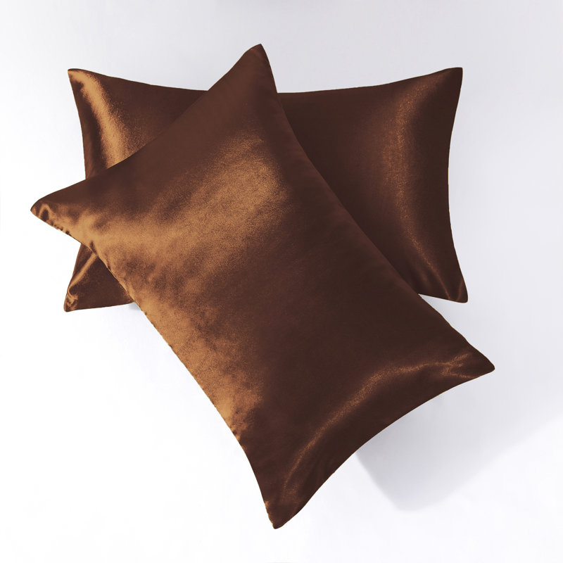 Taies d'oreiller en satin avec fermeture à enveloppe, Brun, Taies d'oreiller pour grand lit
