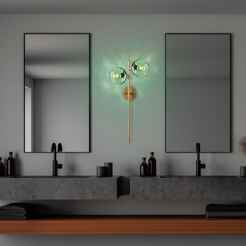 Lampe murale élégante, menthe et or, 13,8 x 9,8 x 28,3 pouces | Corps en métal durable et capuchon en verre, type de douille: 2 x E27 Max 40W | Parfait pour le salon, la chambre à coucher et le couloir, conception élégante, indice de protection IP20