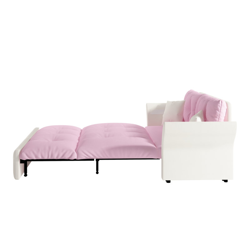 Grand canapé-lit en velours rose multifonctionnel de 74,8 po, 2 coussins moelleux, éponge haute densité, installation rapide en quelques minutes 3 1 lit gigogne escamotable, revêtement confortable, soutien et métal stabilisateur