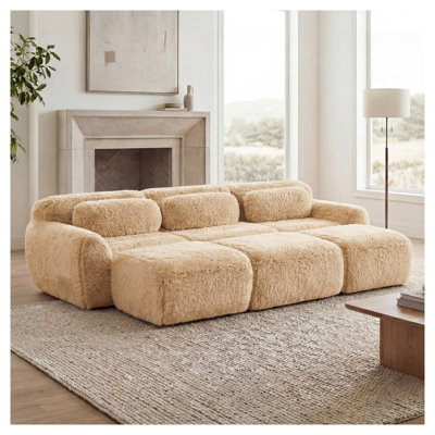 Canapé modulaire en peluche modulaire 3 places kaki clair, aucun assemblage requis