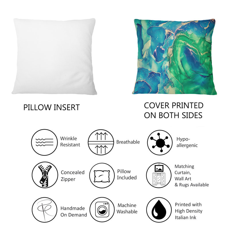 Bleu et vert, art liquide abstrait I - Coussin décoratif imprimé moderne 1