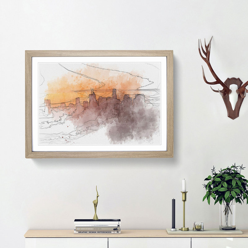Downtown Los Angeles at Sunset in Abstract - Picture Frame Graphic Art Print, Oak Framed, 36cm H x 48cm W x 2cm D