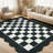 Washable Rugs 5x7 Modern Scalloped Rug Non Slip, Modern Checkerboard Carpet, Soft Non Shedding Low Pile Floor Cover, Stain Resistant Area Rug for Living Room Bedroom, Black and White