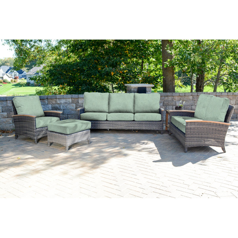 Bella Wicker Teak Outdoor Lounge Chair, Brown, Canvas Spa Sunbrella® Canvas
