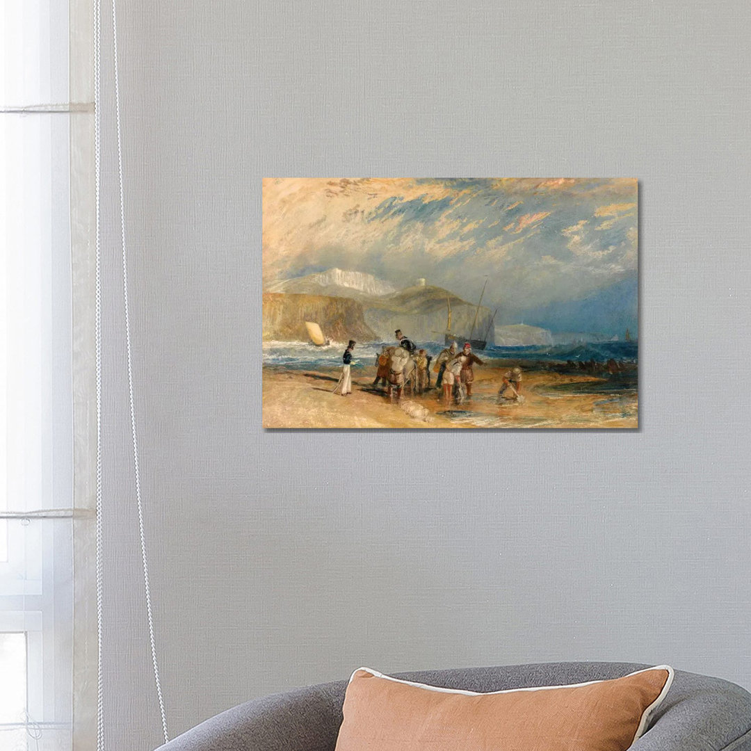 Folkestone Harbour And Coast To Dover von J.M.W. Turner - Galerie-verpackte Leinwand Giclée auf Leinwand