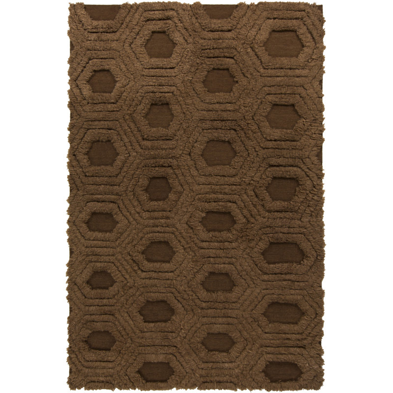 Tapis brun en laine tissé à la main Burchfield, Rectangle 3 pi 6 po x 5 pi 6 po