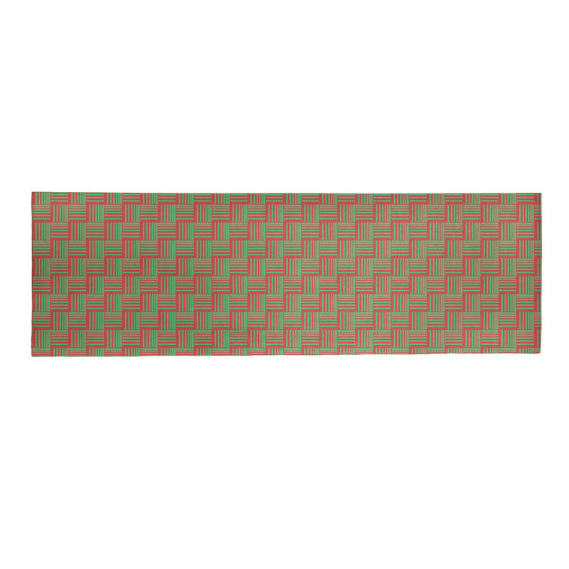 Tapis vert/rouge fait main, Tapis de couloir 2 pi x 8 pi