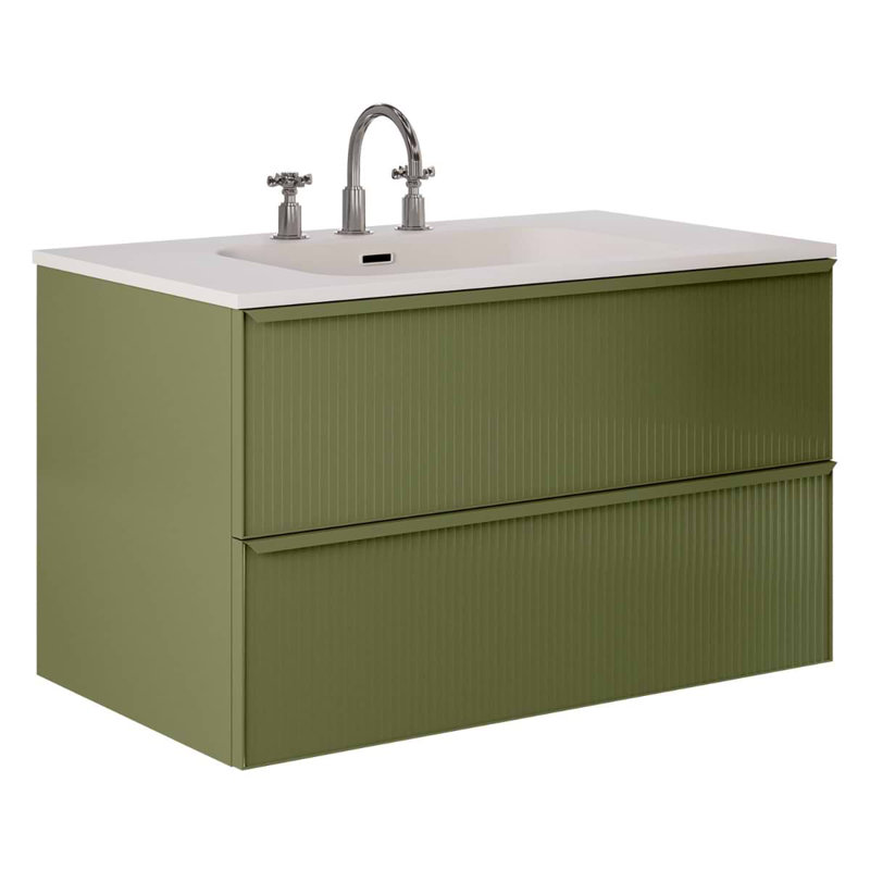 Astor 42" Single Vanity With Integrated White Solid Surfacetop, Olive Green, 36"