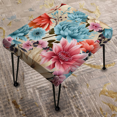 Blue Boho Floral Harmony Dreams - Floral Rectangle Ottoman
