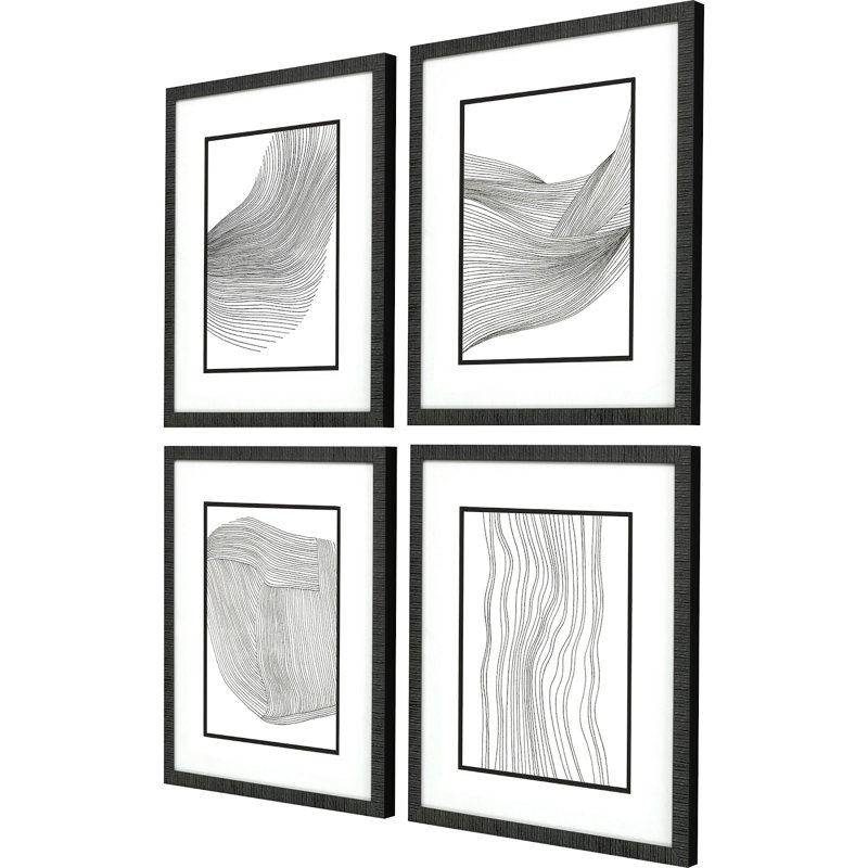 Black Framed Abstract Canvas Print Set of 4
